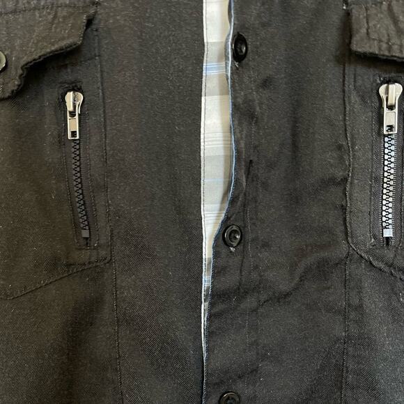 Sovereign Code Black Plaid accented Button Up with Button Zip Chest Pocket Shirt - Picture 6 of 10